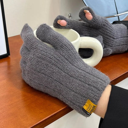 Men Knitted Thick Thermal Full Finger Gloves , Touchscreen Mittens