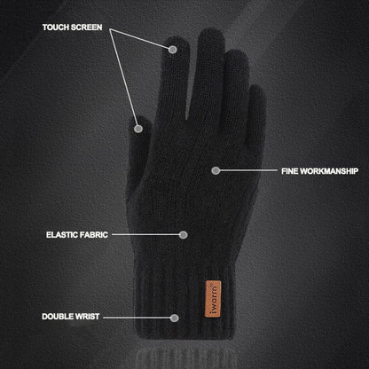 Winter Gloves For Men Full Finger Writting Office Cycling Knitted Gloves Students Alpaca Wool Warm Thick Elastic Driving Gloves