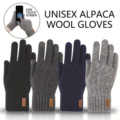 Winter Gloves For Men Full Finger Writting Office Cycling Knitted Gloves Students Alpaca Wool Warm Thick Elastic Driving Gloves