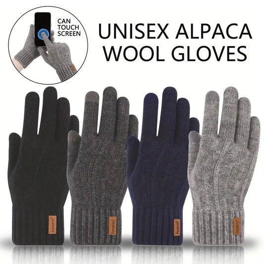 Winter Gloves For Men Full Finger Writting Office Cycling Knitted Gloves Students Alpaca Wool Warm Thick Elastic Driving Gloves