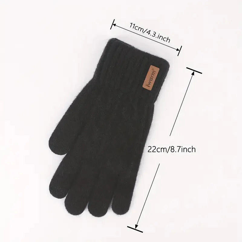 Winter Gloves For Men Full Finger Writting Office Cycling Knitted Gloves Students Alpaca Wool Warm Thick Elastic Driving Gloves