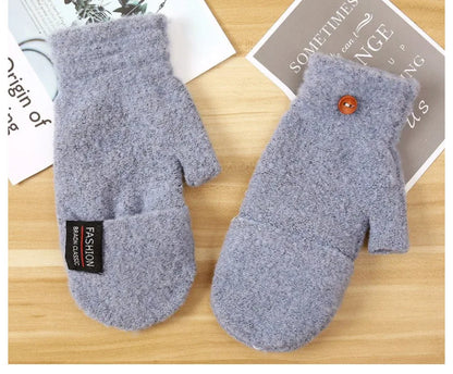Knitted Clamshell Winter Half Finger Gloves for Men