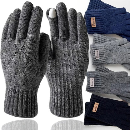 Men Knitted Thick Thermal Full Finger Gloves , Touchscreen Mittens