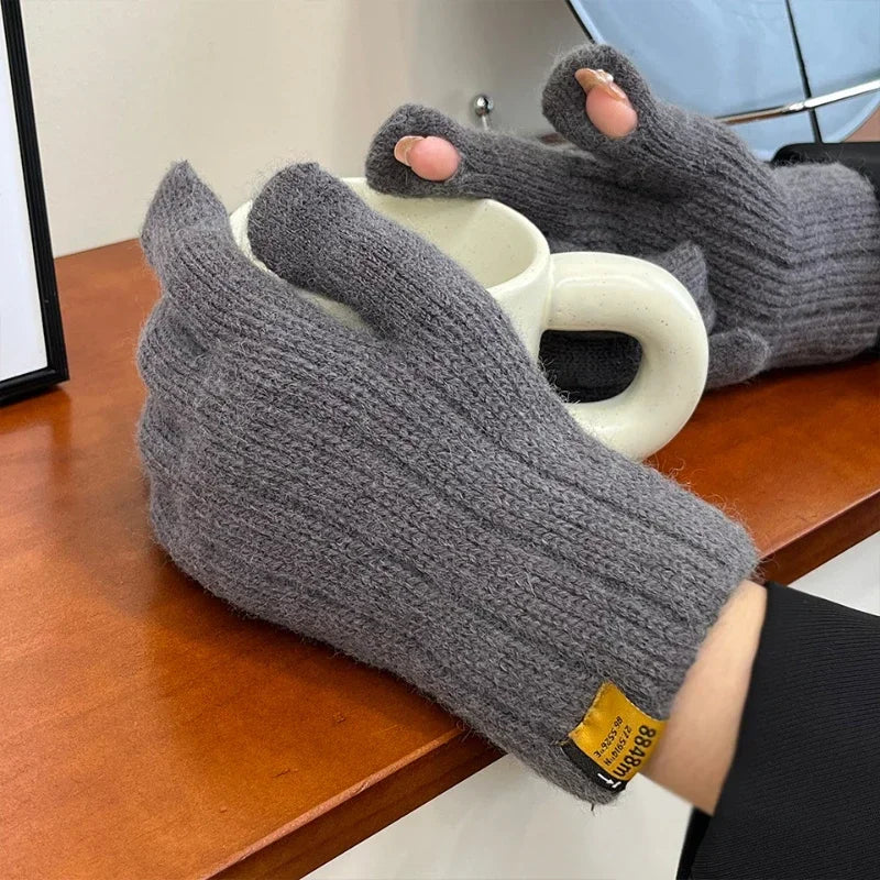 Men Knitted Thick Thermal Full Finger Gloves , Touchscreen Mittens