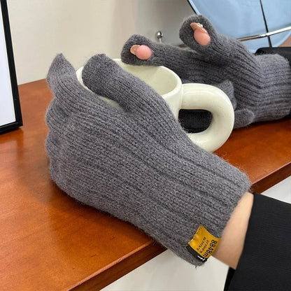 Men Knitted Thick Thermal Full Finger Gloves , Touchscreen Mittens