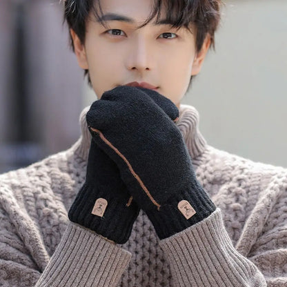 Men's Knitted Gloves Velvet Double-layer Winter Gloves