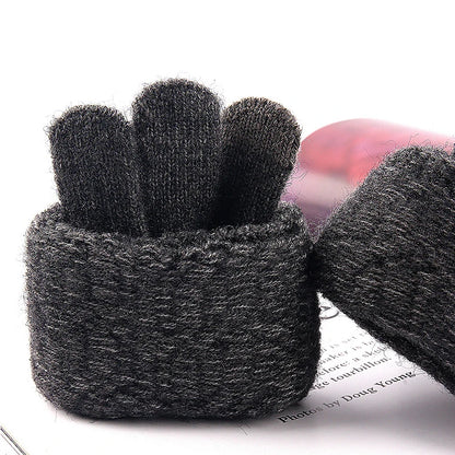 Winter Gloves For Men Full Finger Writting Office Cycling Knitted Gloves Students Alpaca Wool Warm Thick Elastic Driving Gloves