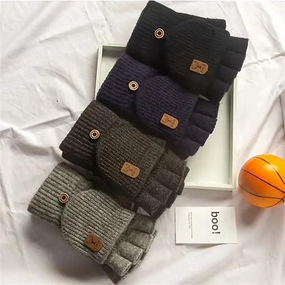 Men  Winter Gloves Half Finger Open Flip Design