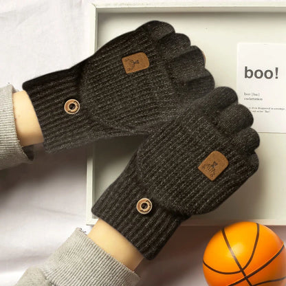 Men  Winter Gloves Half Finger Open Flip Design