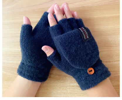 Knitted Clamshell Winter Half Finger Gloves for Men