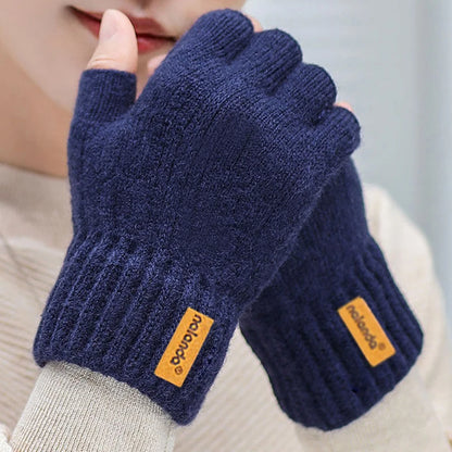 Winter Autumn Knitted gloves Warm Plush Fingerless gloves for men