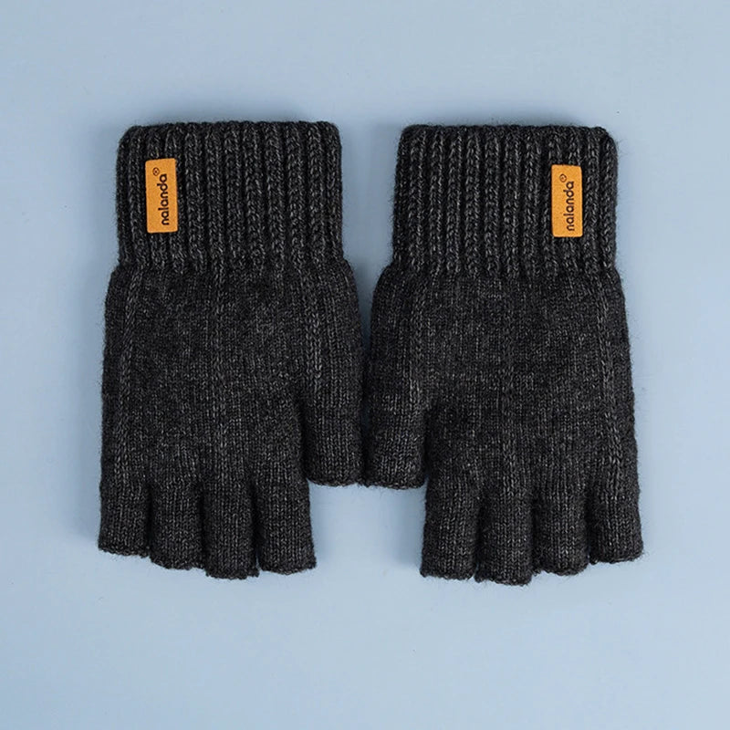 Winter Autumn Knitted gloves Warm Plush Fingerless gloves for men