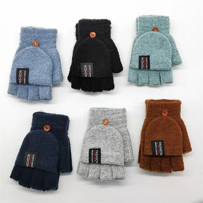 Knitted Clamshell Winter Half Finger Gloves for Men
