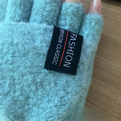 Knitted Clamshell Winter Half Finger Gloves for Men