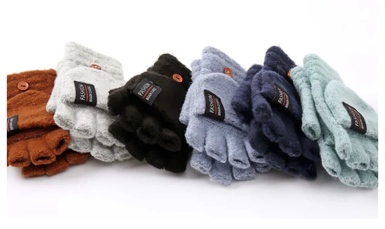 Knitted Clamshell Winter Half Finger Gloves for Men