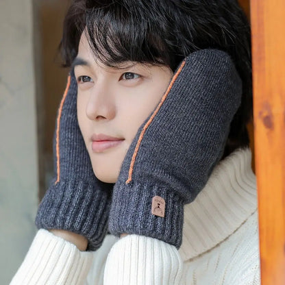 Men's Knitted Gloves Velvet Double-layer Winter Gloves