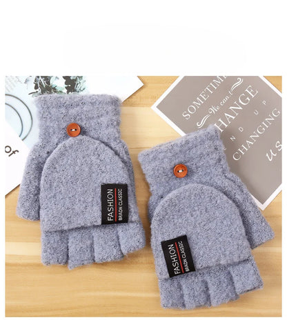 Knitted Clamshell Winter Half Finger Gloves for Men