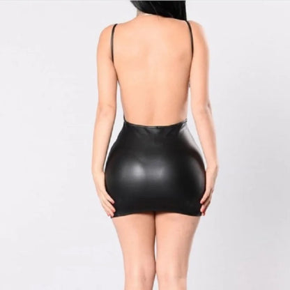 Club Party Short Dress Solid Black Wet Look polyester Bodycon Push Up Bra Mini Micro Dress