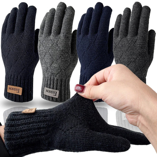 Men Knitted Thick Thermal Full Finger Gloves , Touchscreen Mittens