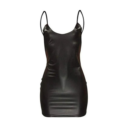 Club Party Short Dress Solid Black Wet Look polyester Bodycon Push Up Bra Mini Micro Dress