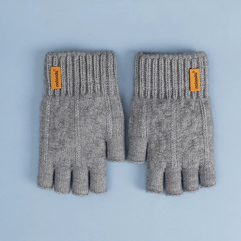 Winter Autumn Knitted gloves Warm Plush Fingerless gloves for men
