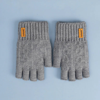 Winter Autumn Knitted gloves Warm Plush Fingerless gloves for men
