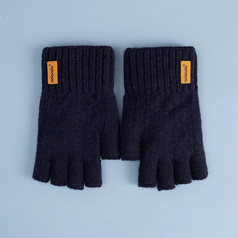 Winter Autumn Knitted gloves Warm Plush Fingerless gloves for men