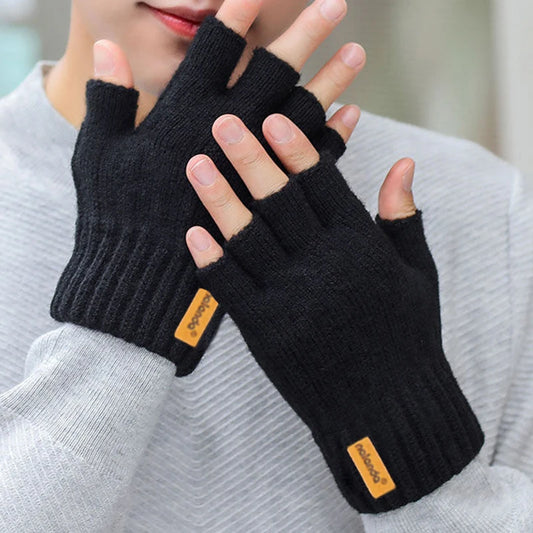 Winter Autumn Knitted gloves Warm Plush Fingerless gloves for men