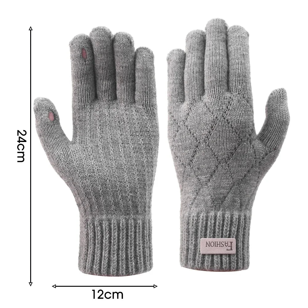 Men Knitted Thick Thermal Full Finger Gloves , Touchscreen Mittens