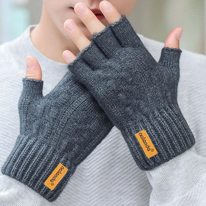 Winter Autumn Knitted gloves Warm Plush Fingerless gloves for men