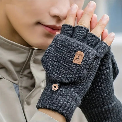 Men  Winter Gloves Half Finger Open Flip Design
