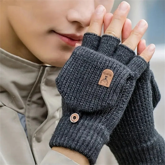 Men  Winter Gloves Half Finger Open Flip Design