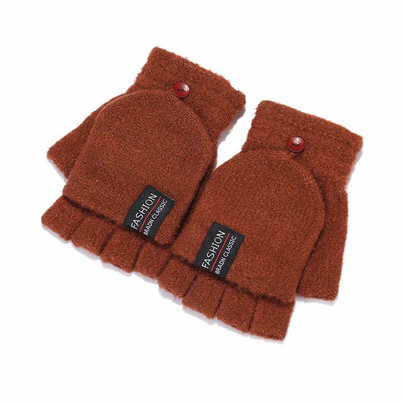 Knitted Clamshell Winter Half Finger Gloves for Men
