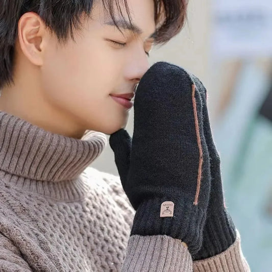 Men's Knitted Gloves Velvet Double-layer Winter Gloves