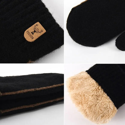 Men's Knitted Gloves Velvet Double-layer Winter Gloves