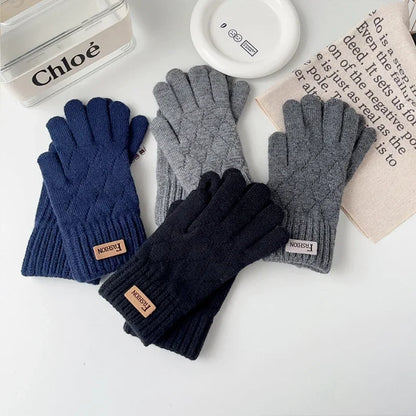 Men Knitted Thick Thermal Full Finger Gloves , Touchscreen Mittens