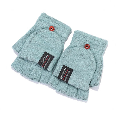 Knitted Clamshell Winter Half Finger Gloves for Men