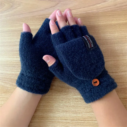 Knitted Clamshell Winter Half Finger Gloves for Men