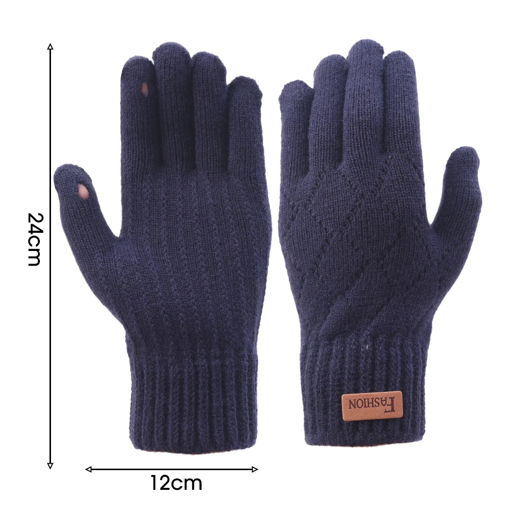 Men Knitted Thick Thermal Full Finger Gloves , Touchscreen Mittens