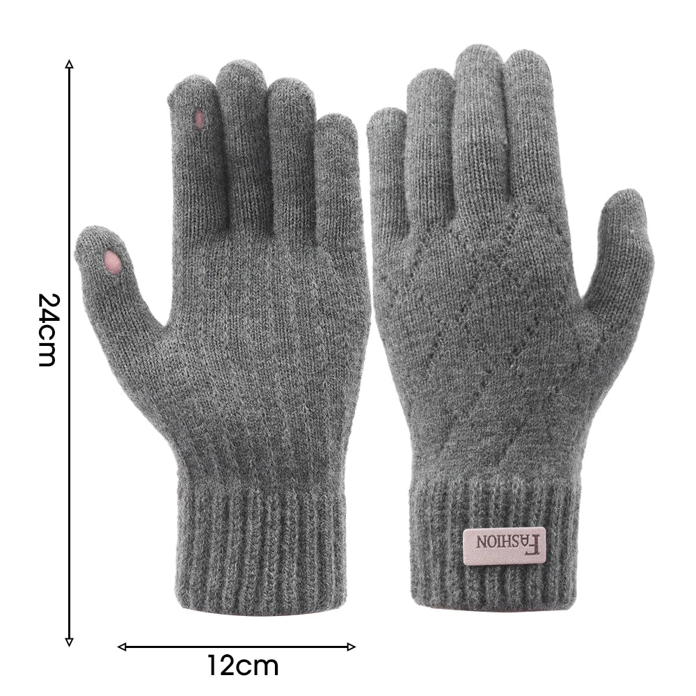 Men Knitted Thick Thermal Full Finger Gloves , Touchscreen Mittens