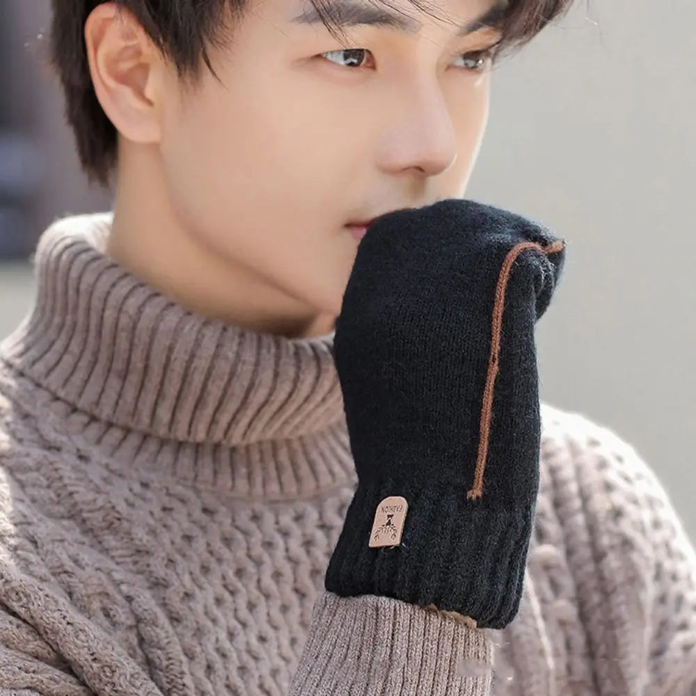 Men's Knitted Gloves Velvet Double-layer Winter Gloves