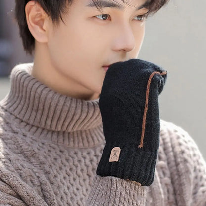 Men's Knitted Gloves Velvet Double-layer Winter Gloves