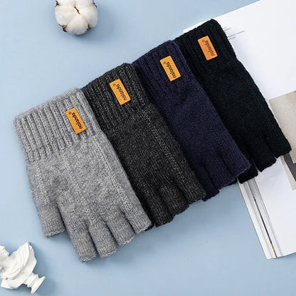 Winter Autumn Knitted gloves Warm Plush Fingerless gloves for men