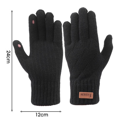 Men Knitted Thick Thermal Full Finger Gloves , Touchscreen Mittens