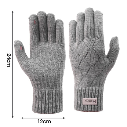 Men Knitted Thick Thermal Full Finger Gloves , Touchscreen Mittens