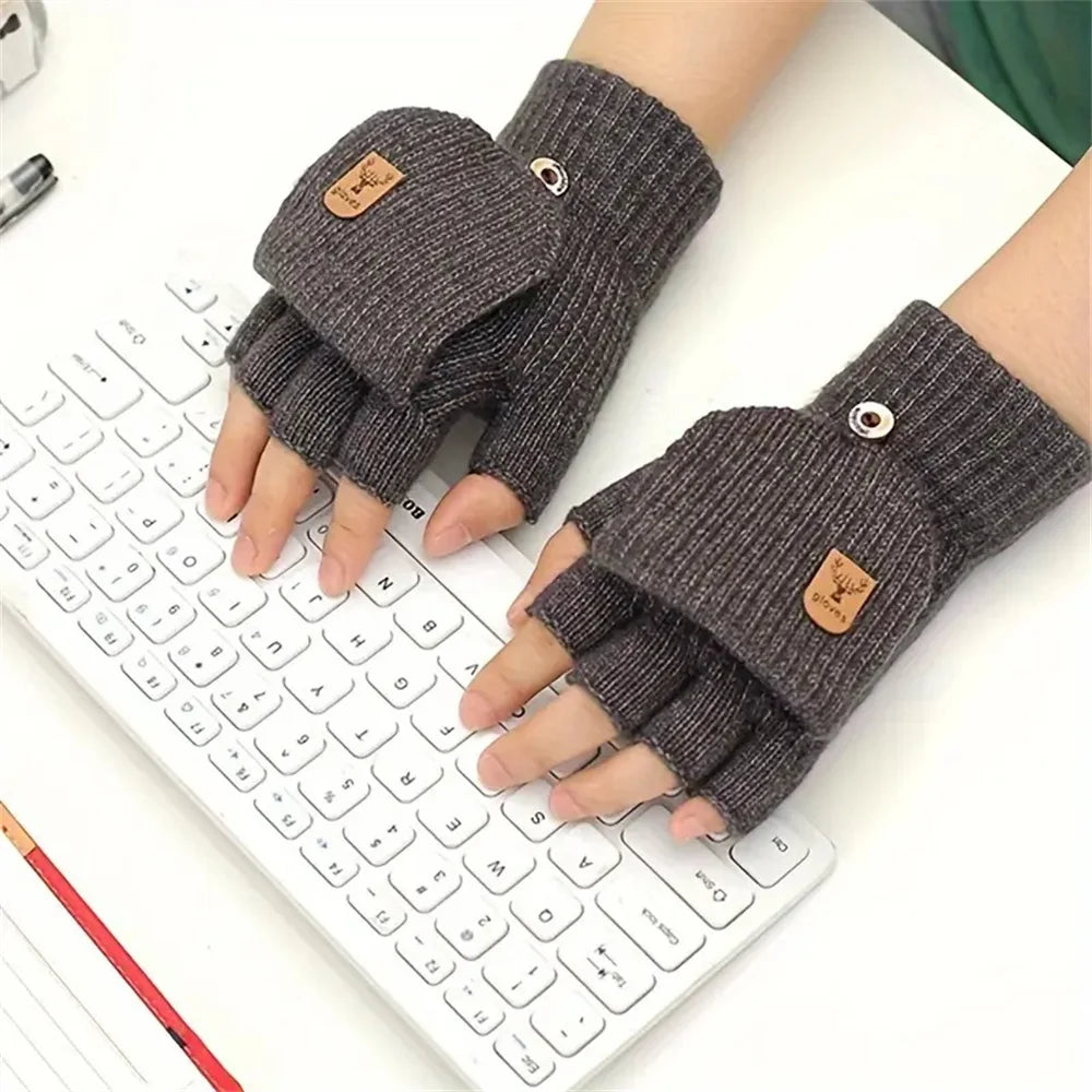 Men  Winter Gloves Half Finger Open Flip Design