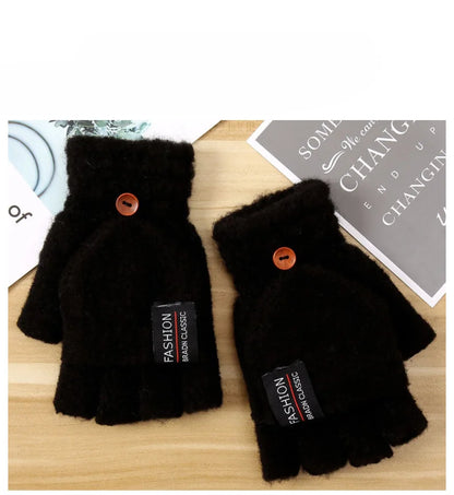 Knitted Clamshell Winter Half Finger Gloves for Men