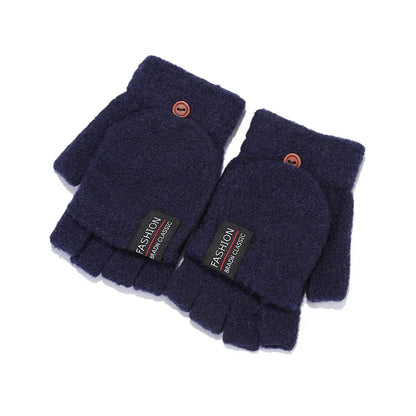 Knitted Clamshell Winter Half Finger Gloves for Men