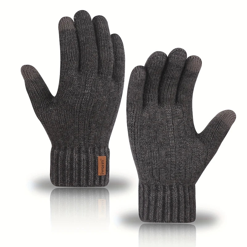Winter Gloves For Men Full Finger Writting Office Cycling Knitted Gloves Students Alpaca Wool Warm Thick Elastic Driving Gloves