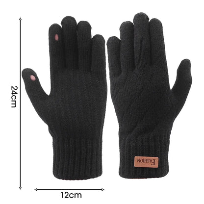 Men Knitted Thick Thermal Full Finger Gloves , Touchscreen Mittens